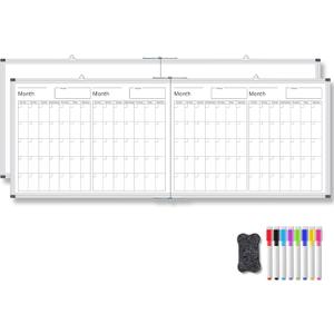 Lincia 48" x 18" Magnetic Horizontal 4 Month Dry Erase Calendar for Wall Undated Dry Erase Planner Aluminum Frame Whiteboard Calendar for Home School Office Projects Wall Fridge