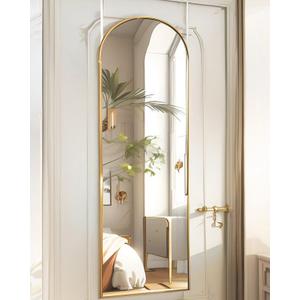 Full Length Mirror Over The Door, 16x50 Inch Arched Vertical Wall Mirror for Full Body, Hanging Door Mirror, Gold