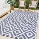 Smiry Waterproof Outdoor Rug 9x12 ft, Reversible Plastic Straw Patio Camping Rugs, Outdoor Indoor RV Mat Carpet for Patio, Outside Entry, Backyard, Deck, Bench, Picnic, Camper, White & Grey