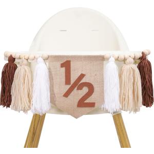 1/2 Birthday for High Chair Banner - Half Way to One Party Decorations,Tassel Wood Bead Highchair Garland,Baby 1/2 Birthday Cake Smash Party Decor,Six Months Tassel Banner Photo Prop (brown)