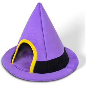 Halloween Cat Bed Witch Hat Shape Goth Cat Bed with Non-Slip Bottom Soft Warm Windproof Small Dog House for Indoor Pets 18.1x23.6in | Houses Condos