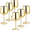 Set of 6 18 oz Stainless Steel Wine Glass Unbreakable Glasses for Travel, Camping and Pool Stemmed Metal Wine Glass Goblet for Outdoor Event Picnic Party Beach Pool Travel Wedding Anniversary (Gold)