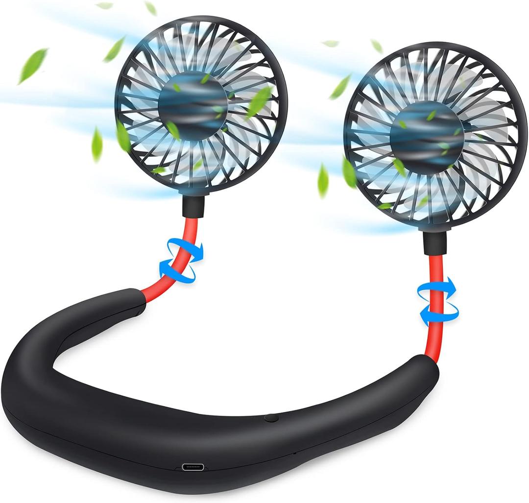 Portable Neck Fan 2500 mAh Rechargeable USB Hands-Free Mini Face Cooling Personal Double Headed Rotatable Small Fan for Working Office Reading Traveling Outdoor Sport