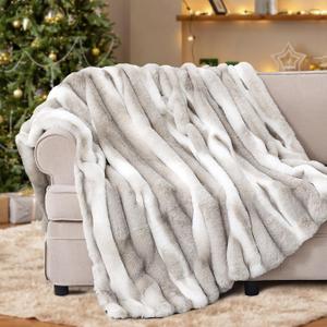 Faux Rabbit Fur Throw Blanket 850GSM Thick & Warm, Ultra Soft Plush Blanket for Couch, Bed, Sofa, Ideal Gift for Women, 60"x80", Grey