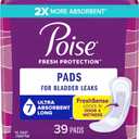 Poise Incontinence Pads & Postpartum Incontinence Pads, 7 Drop Ultra Absorbency, Long Length, 39 Count, Packaging May Vary