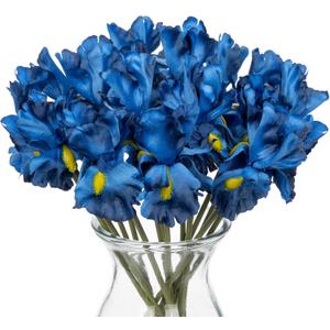 Hollyone Iris Artificial Flowers 15Pcs Faux Iris Blue Flowers 14.2" Real Touch Fake Flowers Picks Bouquets for Wedding Bridal Home Arrangements Office Table Centerpieces Decor