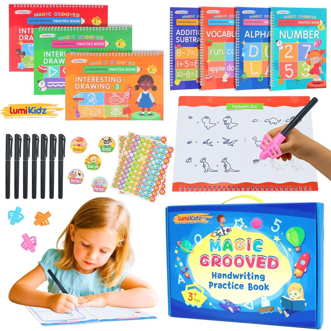 Magic Grooved Writing Practice for Kids Ages 3-8 Reusable Grooved Handwriting Practice Books for Kids 5-7 Preschool Tracing Learning Activities Educational Valentines Day Gifts for Kids