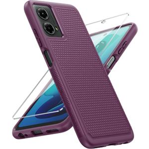 FNTCASE for Motorola Moto G-5G-2024 Case: Dual Layer Heavy Duty Cell Phone Protective Cover Shockproof Rugged with Non-Slip Textured - Military Drop Protection Bumper Tough Case (Burgundy Purple)