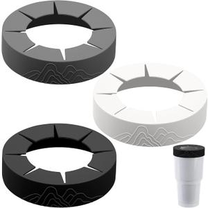 3 Pcs Ice Coffee Silicone Ring,Reusable Silicone Ring for 30oz Tumbler Diameter 3.9-4 Inch,Black White Grey Iced Cup Sleeve Ring for Cold Drinks Tumbler Cup Accessories