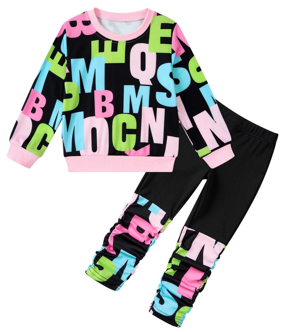 grehava Fall Toddler Girl Sweatsuit Baby 18M Colorful Letter Sweatshirt and Sweatpant Set for Coming Home Outfit 18 Month