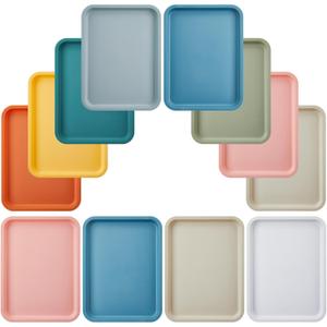 Mumufy Plastic Fast Food Trays Bulk Colorful Restaurant Serving Trays Cafeteria Rectangular Plastic Serving Platter Grill for Kitchen Restaurant Coffee(Elegant Color,12 Pcs)