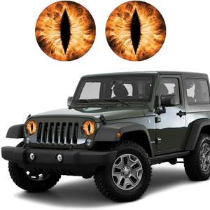 2PCS Beast Eyes Headlight Decals, 3D Stereo Eyes Headlight Decal Stickers, Car Body Window Bumper Decoration Stickers, Car Accessories Round Headlight Decal Fit for Jeep Wrangler (Yellow)