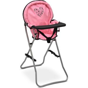 Baby Doll High Chair Foldable with Tray for Girl Pretend Play Toy Feeding Seat for Toddlers Children Compact Toy Furniture Pink