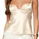 Aopwsrlyi Women Satin Camisole Top Sexy Sleeveless Spaghetti Straps Low Cut Party Going Out Blouses (Small, Champange)
