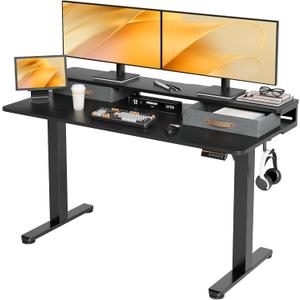 Seang Electric Standing Desk with 2 Drawers, Adjustable Standing Desk with Storage Shelf, Height Adjustable Stand up Desk for Home Office with 3 Presets & 2 Hooks,55 Inch, Black (Rustic Brown)