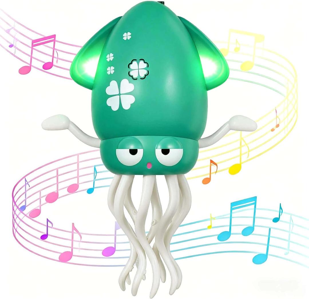 Dancing Octopus Baby Toy - Electric Crawling Octopus Tummy Time Toy - USB Rechargeable Dancing Musical Squid Toys with Lights, Birthday Gifts for 3 4 5 6 Year Old Boys Girls, Funny Desk Decor (Green)