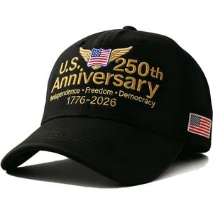 USA 250th Anniversary Embroidered Baseball Hat, Adjustable USA American 250th Anniversary Baseball Cap for Men Women (Black)