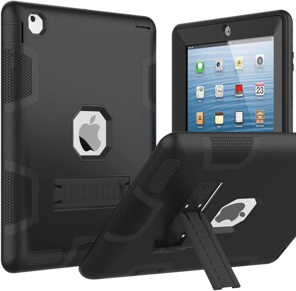 Puxicu Case for iPad 2nd / 3rd / 4th Generation (Old Model), Heavy Duty Rugged Protective, Cover for iPad 2 3 4 (2012/2011 Model), Black