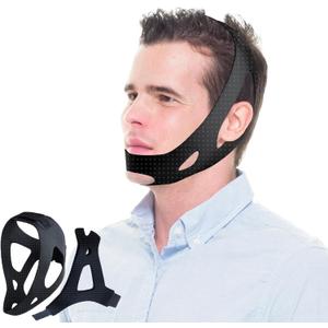 CPAP Chin Strap for Sleep, Anti Snoring Jaw Strap for Men & Women, Breathable Stop Snoring Solution to Keep Mouth Closed, Adjustable Snore Stopper & Sleep Support Device（Black）