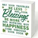 St. Patricks Day Decor Wooden Box Sign, Irish Blessing Shamrock Wood Sign Plaque, May Your Troubles Be Less Farmhouse Tabletop Desk Shelf Tiered Tray Decoration, Irish Holiday Gift