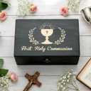 R HORSE First Communion Keepsake Box - Wooden Engraved Baptism Memory Box Gift for Boy Girl, First Holy Communion Gift for Kids Christian Religious Keepsake Organizer for Jewelry Memento Photo Storage