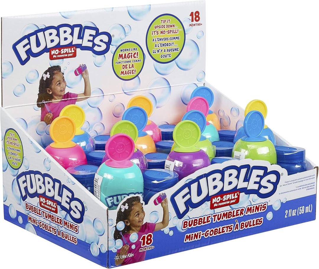 Fubbles Bubbles No Spill Bubble Tumbler Minis Party Favor 12 Pack | Bubble Toy for Babies Toddlers and Kids of All Ages | Includes 2oz Bubble Solution and a Wand per Bottle (Assorted Colors)