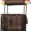 Essentially Yours Pool Storage Equipment Organizer Holder - Noodles, Toys, Balls and Floats Mesh Rolling Double Decker Bin, Large with Noodle Holder, (35.3" W x 23" L x 59.4" H), Brown Style 561935