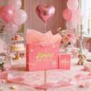 4 x MotiGiftie 13" Pink Happy Birthday Gift Bag with Tissue Paper and Greeting Card for Party, Happy Birthday Gift Bag for Men Women, Hot Stamping Gift Bags