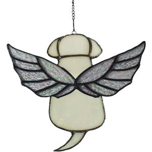 Stained Glass Rainbow Wing Angel Dog Memorial Gift for Loss of Dog Bereavement(White)