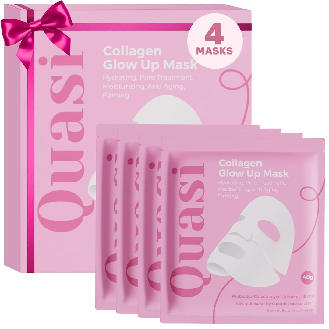 Quasi Bio-Collagen Face Mask Overnight  Hydrating Korean Sheet Mask  Niacinamide & Low Molecular Collagen  Firming & Smoothing Skincare for All Skin Types  4 Masks