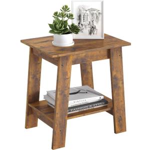 Garvee End Table, Side Table with 2-Tier Storage Shelf, Sofa Table for Small Space, Square Nightstand for Entryway, Farmhouse, Living Room, Easy Assembly, Rustic Brown