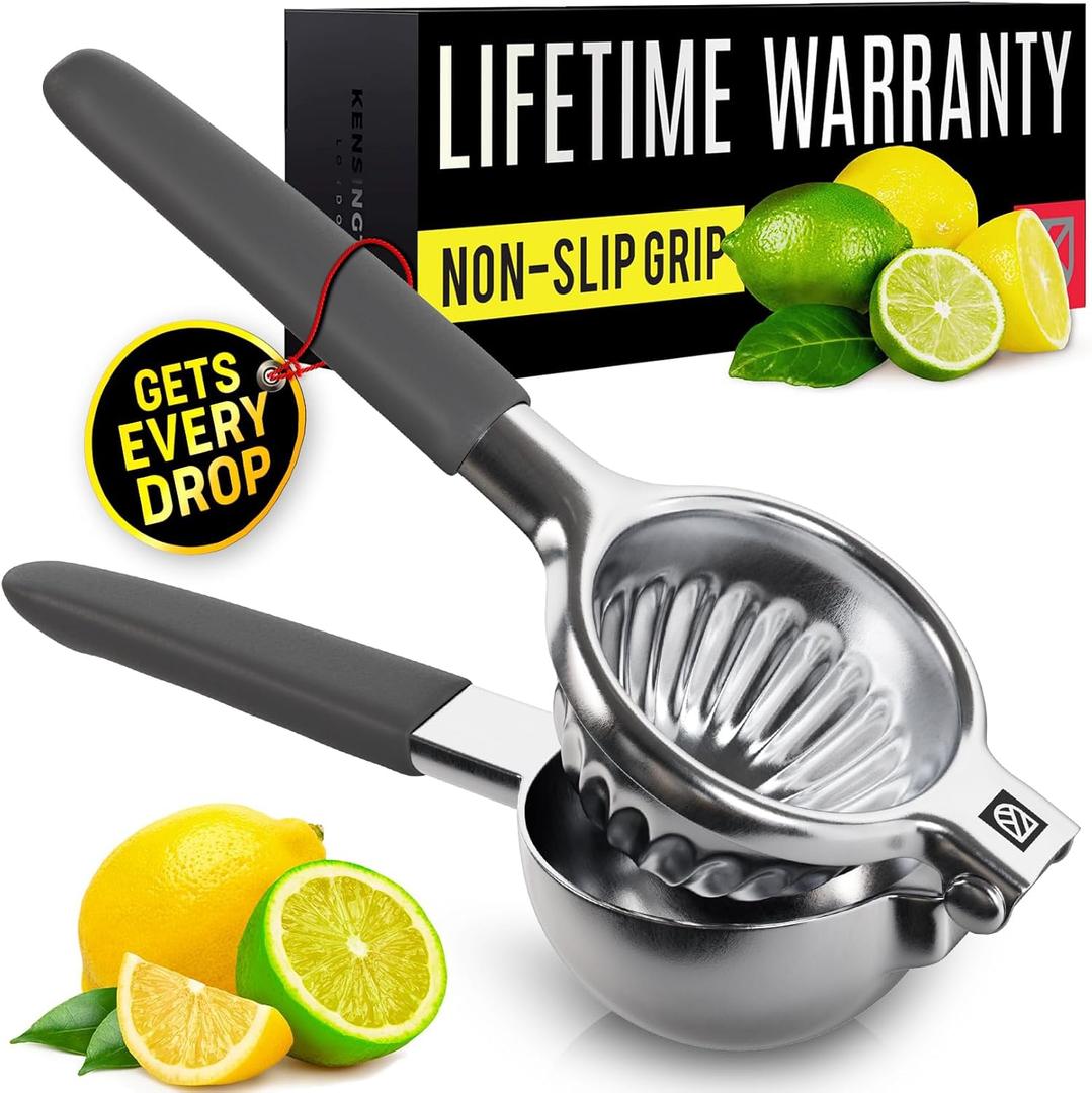 Large Lemon Squeezer Stainless Steel Press - Non-Slip Grip, Heavy Duty, Manual Design - Effortless Pro-Grade Lemon, Lime, Orange, and Citrus Fruit Hand Held Lemon Juicer Squeezer - No Seeds, Max Juice (Dark Gray)