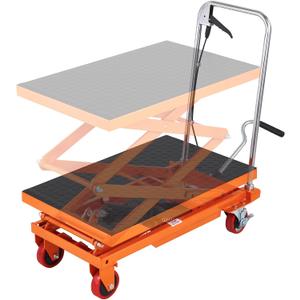 VEVOR Hydraulic Lift Table Cart, 330lbs Load Capacity 50 Inch Lifting Height, Manual Single Scissor Lift Table with Non-Slip Pad and 4 Wheels, Hydraulic Scissor Cart for Material Handling, Orange