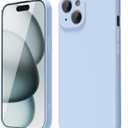 oakxco for iPhone 15 Phone Case Liquid Silicone, Cute Thin Slim Grip Soft Rubber Gel for Women Men, Smooth Matte TPU Plain Solid Color Girly Simple Case with Camera Cover Protection, Light Blue