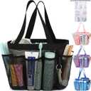 Mesh Shower Caddy Portable for College Dorm Room Essentials, 8-Pocket Large Shower Basket Tote Bag with 2 Handles for Toiletry, Bathroom, Beach, Camp, Gym (Multiple Pockets - Black)