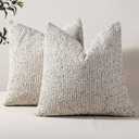 DEZENE Striped Throw Pillow Covers 24x24 Set of 2 Cream Grey Textured Boucle Chic Morden Boho Accent Farmhouse Square Decorative Couch Pillow Covers for Home Decor Bed Sofa Living Room (24" x 24" (Pack of 2), Grey & Cream)