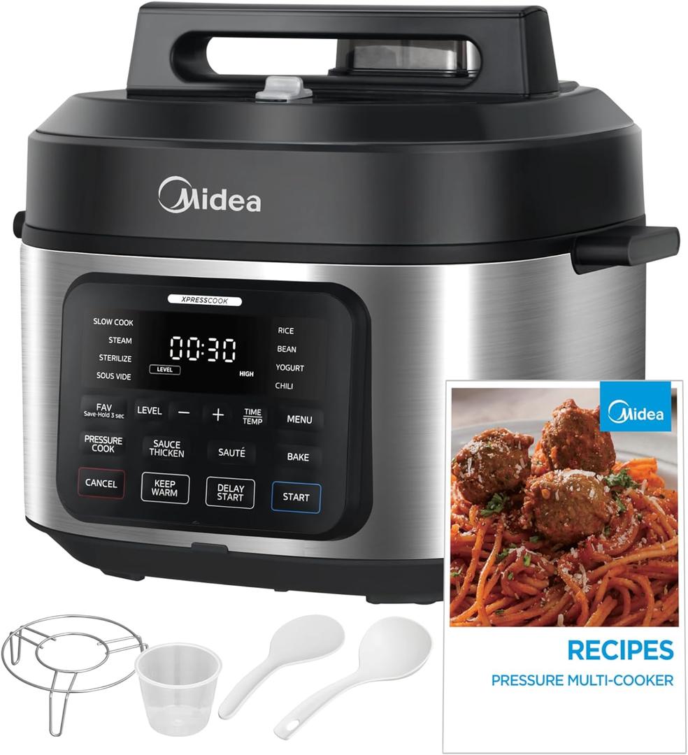 Midea WideMax 12-in-1 Electric Pressure Cooker, 6.5 Quart, 12 Presets, Multi-Functional Programmable Slow Cooker, Rice Cooker, Steamer, Saut Pan, Cake, Yogurt, Warmer and More