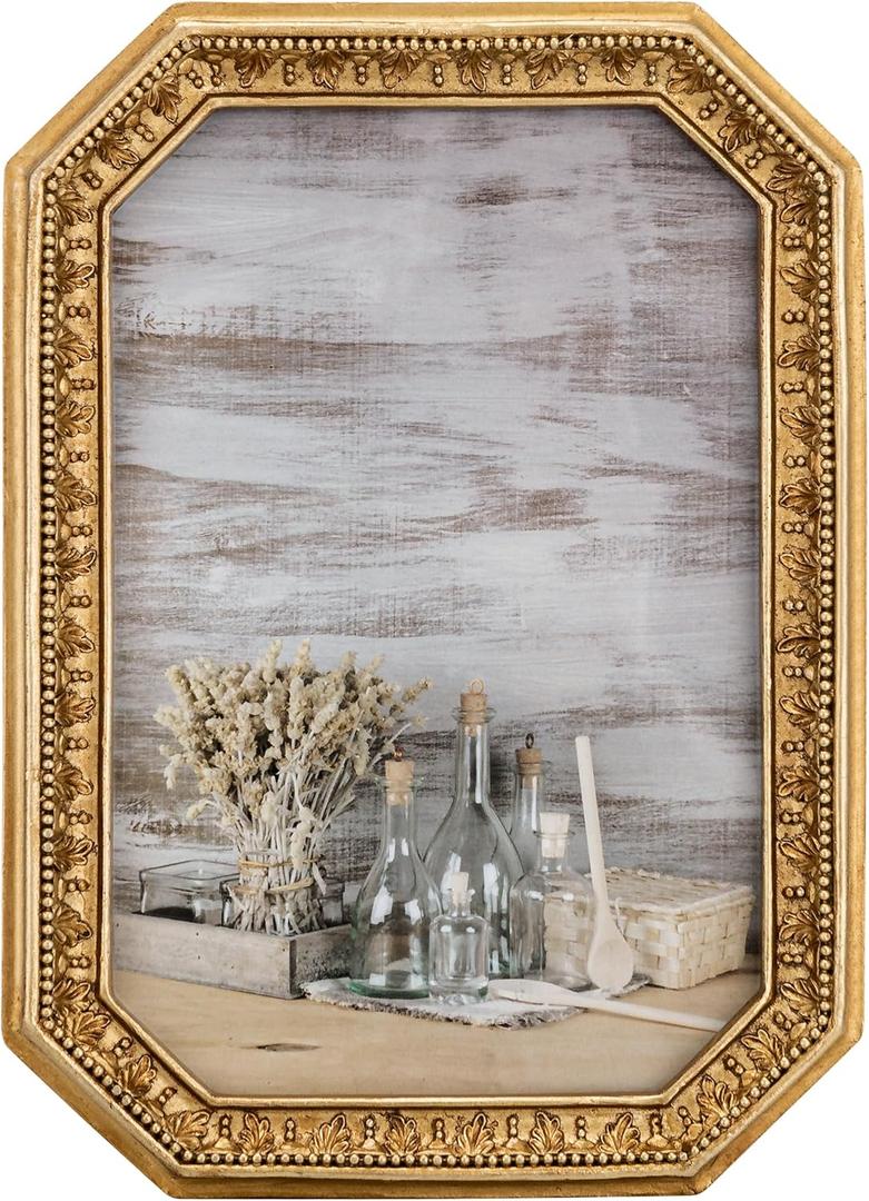 eletecpro 4x6 Vintage Picture Frame, Antique Ornate Gold Photo Frame 4 x 6 with Glass Cover for Tabletop or Wall Decor, Vintage Gold
