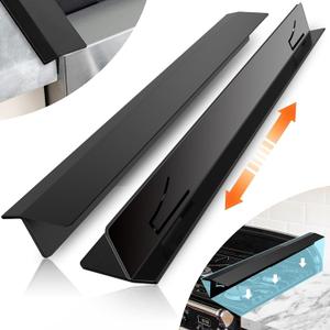 2PCS Kitchen Stove Counter Gap Covers, Stainless Steel Stove Gap Guard, Cooktop Trim Kit, Stove Gap Guards, Oven Gap Filler, Heat Resistant & Effectively Protect Stove Gap Filler(13.8"-27.5" Black)