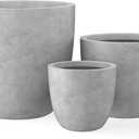 Kante 18",14",10" Dia Concrete Round Planters (Set of 3), Outdoor Indoor Large Planter Pots with Drainage Hole and Rubber Plug for Home Patio Garden, Natural Concrete