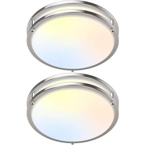 12 Inch 36W LED Ceiling Lights, 2700K/3000K/4000K/5000K/6500K Adjusted Flush Mount Ceiling Light, 3200LM Super Bright Dimmable Brushed Nickel Lighting Lamp Fixture for Bedroom Bathroom Dining, 2-Pack