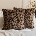 KINDREX Leopard Print Faux Fur Pillow Covers 18x18 Set of 2, Cloud-Like Soft & Fluffy Cheetah Cushion Cases, Eye-Catching Decor for Living Room Sofa Bedroom Decor
