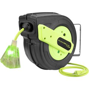 Flexzilla Retractable Extension Cord Reel, 12/3 AWG SJTOW Cord, 60', Grounded Triple Tap Outlet, ZillaGreen, FZ8120603 (8 x 15.75 x 13.25 inches)
