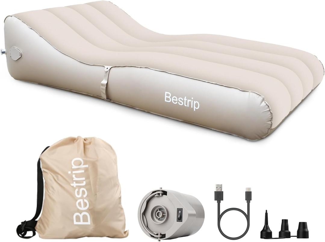 Bestrip Inflatable Couch with Built in Pump - Upgraded Extra Size Air Lounger Sofa, Portable Blow up Mattress Bed with Storage Bag, Inflatable Bed for Home, Camping & Guests (Full, Khaki)