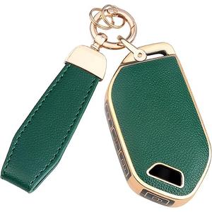 Key Fob Cover for Kia with Key Chain, Upper Leather + Soft TPU Key Cover Case Shell for Kia 2023 2024 2025 Telluride Carnival Sorento K4 K5 GT-Line 5 Buttons (Green)