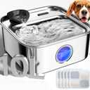 oneisall Dog Water Fountain, 2.6Gal/10L Stainless Steel Dog Water Bowl Dispenser with Deeper Drinking Aera & Washable Filter, Ultra-Quiet Pet Water Fountain for Small Medium Large Dogs(with 5 Fllters)