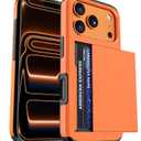 Jiunai for iPhone 17 Pro Case Wallet Card Holder for 2 Cards CC IDs License Hidden Slide Card Slot Pocket Hybrid Protective Phone Case for iPhone 17 Pro 6.3 2025 Women Men - Orange