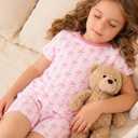 Mikrdoo Girls Pajamas 2-Piece Summer Soft Cotton Short Sleeve Toddler Sleepwear Snug Fit PJs for Kids Size 2-14 Years (Pink)