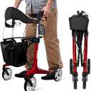 AMiNA Carbon Fiber Rollator Walker with Seat 440 lbs Capacity Red – Foldable Ultra‑Lightweight Rollator Walkers for Seniors with Seat, Hand Brakes and Removable Basket for Compact Routine Mobility