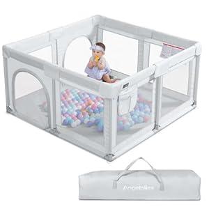ANGELBLISS Baby Playpen, Extra Large Playard, Indoor & Outdoor Kids Activity Center with Anti-Slip Base, Sturdy Safety Play Yard with Breathable Mesh, Kid's Fence for Toddlers(71x59)